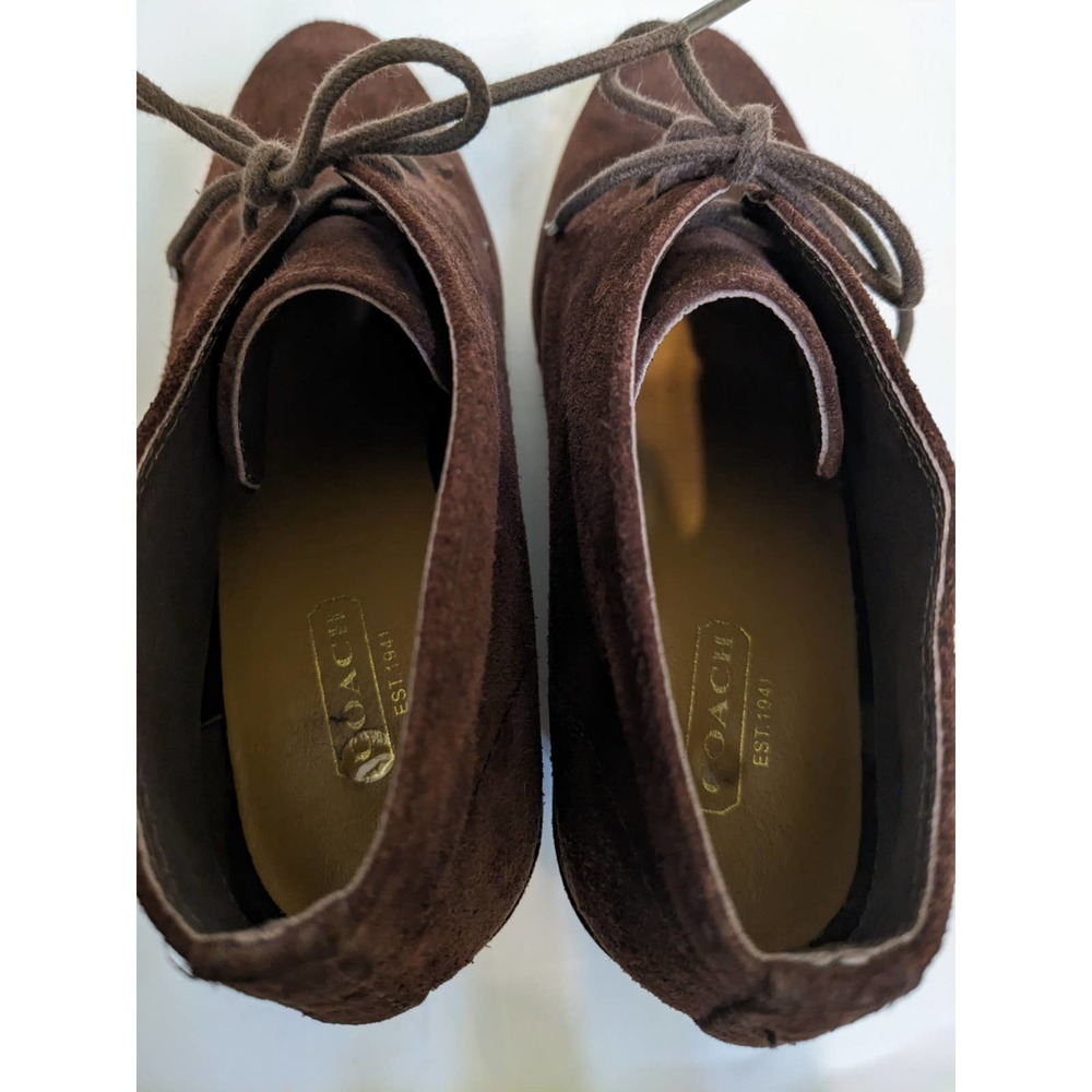 Coach Brown Suede Leather Cassy Lace Up Wedge Booties Shoes 7.5 7 1/2 - Picture 5 of 9